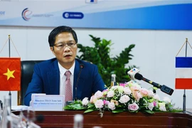 Bộ trưởng Bộ Công Thương Trần Tuấn Anh chủ trì một phiên thảo luận. (Ảnh: Diễm Quỳnh/TTXVN phát)