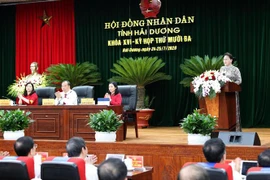 Chủ tịch Quốc hội Nguyễn Thị Kim Ngân phát biểu tại Kỳ họp thứ mười ba Hội đồng nhân dân tỉnh Hải Dương. (Ảnh: Trọng Đức/TTXVN)