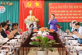 Chủ tịch Quốc hội Nguyễn Thị Kim Ngân tại buổi làm việc với lãnh đạo chủ chốt tỉnh Đắk Nông. (Ảnh: Trọng Đức/TTXVN)