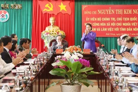 Chủ tịch Quốc hội Nguyễn Thị Kim Ngân tại buổi làm việc với lãnh đạo chủ chốt tỉnh Đắk Nông. (Ảnh: Trọng Đức/TTXVN)