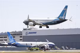 Máy bay Boeing 737 MAX trong chuyến bay thử tại Seattle, bang Washington, Mỹ ngày 29/6. (Ảnh: AFP/TTXVN)