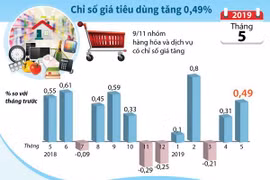 [Infographics] Chỉ số giá tiêu dùng cả nước tháng 5 tăng 0,49%