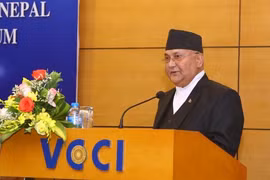 Thủ tướng Nepal Khadga Prasad Sharma Oli phát biểu tại Diễn đàn Doanh nghiệp Việt Nam-Nepal (Ảnh: Minh Quyết/TTXVN) 