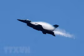 Máy bay chiến đấu F-16 trình diễn tại Triển lãm hàng không Breitling Huntington Beach ở Orange, California, Mỹ. (Nguồn: THX/TTXVN) 