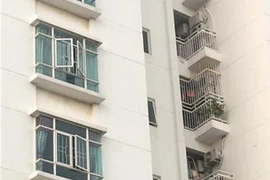 Người dân rào thêm khung sắt khu vực ban công tại căn hộ chung cư tại New Saigon-Hoàng Anh Gia Lai 3, huyện Nhà Bè. (Ảnh: Thanh Vũ/TTXVN)