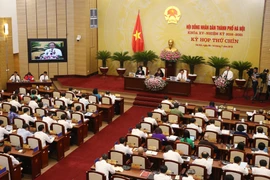 Quang cảnh kỳ họp thứ 9, Hội đồng nhân dân thành phố Hà Nội. (Ảnh: Lâm Khánh/TTXVN)