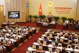 Quang cảnh kỳ họp thứ 9, Hội đồng nhân dân thành phố Hà Nội. (Ảnh: Lâm Khánh/TTXVN)