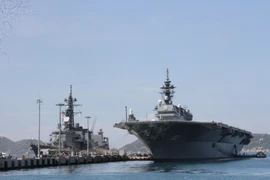 Hai tàu thuộc lực lượng Tự vệ trên biển Nhật Bản sau khi cập cảng quốc tế Cam Ranh. (Ảnh: Tiên Minh/TTXVN)