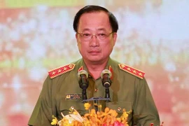 Thượng tướng Nguyễn Văn Thành, Ủy viên Trung ương Đảng, Thứ trưởng Bộ Công an, Chủ tịch Liên hoan Truyền hình, Phát thanh Công an nhân dân lần thứ 12 phát biểu tại lễ khai mạc. (Ảnh: Hồ Cầu/TTXVN)