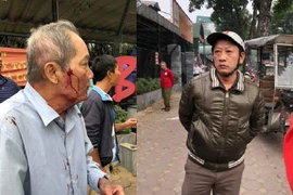 Hình ảnh trên mạng xã hội về người đàn ông lái xe ôm hành hung cụ ông 80 tuổi.