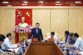 Bộ trưởng Bộ Tài Nguyên và Môi trường Trần Hồng Hà phát biểu chỉ đạo tại buổi làm việc. (Ảnh: Phước Ngọc/TTXVN)