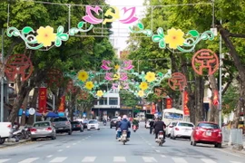 Phố Ngô Quyền được trang hoàng rực rỡ. (Ảnh: Đắc Giang/TTXVN)