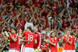 Các cầu thủ của Xứ Wales mừng chiến thắng sau trận đấu. (Nguồn: EPA/TTXVN) 