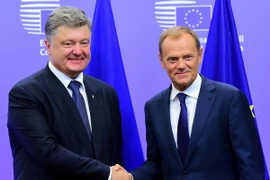 Chủ tịch Hội đồng châu Âu Donald Tusk (phải) có cuộc gặp với Tổng thống Ukraine Petro Poroshenko. (Nguồn: AFP/TTXVN)