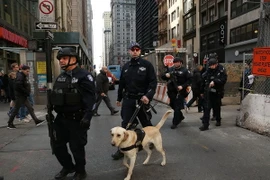 Cảnh sát Mỹ tuần tra trên các đường phố ở Manhattan, New York. (Nguồn: AFP/TTXVN) 