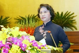 Chủ tịch Quốc hội Nguyễn Thị Kim Ngân đọc diễn văn bế mạc. (Ảnh: Nhan Sáng/TTXVN) 