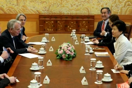 Tổng thống Hàn Quốc Park Geun-hye có cuộc gặp với Ngoại trưởng Pháp Jean-Marc Ayrault. (Nguồn: Yonhap/TTXVN) 