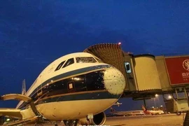 Đầu máy bay thủng lỗ chỗ do gặp phải trận mưa đá