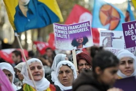 Một cuộc tuần hành phản đối tình trạng bạo hành đối với phụ nữ ở Pháp. (Nguồn: AFP/TTXVN)