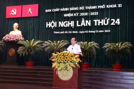 Bí thư Thành ủy Thành phố Hồ Chí Minh Nguyễn Văn Nên phát biểu tại hội nghị. (Ảnh: Xuân Khu-TTXVN)