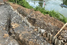 Vết nứt tại Km 65+400,Quốc lộ 62-Quốc lộ N2 thuộc ấp 2, xã Thủy Tây, huyện Thạnh Hóa, tỉnh Long An. (Ảnh: Thanh Bình/TTXVN)