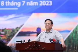 Thủ tướng Phạm Minh Chính chủ trì Hội nghị Hội đồng điều phối vùng Đông Nam Bộ ngày 18/7. (Ảnh: Dương Giang/TTXVN)