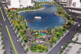 Mô hình thiết kế công viên, hồ Long Biên. (Ảnh: TTXVN phát)