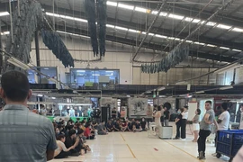 Hàng trăm công nhân Công ty TNHH Saitex International ngừng việc tập thể sáng 11/4 vì bị trừ lương do hàng lỗi. (Ảnh: Báo Lao Động)