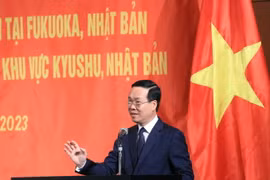 Chủ tịch nước Võ Văn Thưởng phát biểu tại buổi gặp. (Ảnh: Thống Nhất/TTXVN)