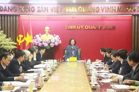 Trưởng Ban Tổ chức Trung ương Trương Thị Mai phát biểu kết luận buổi làm việc với tập thể Ban Thường vụ Tỉnh ủy Quảng Ninh. (Ảnh: TTXVN phát)