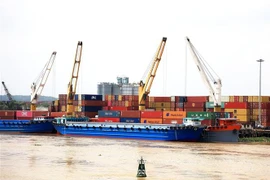 Hoạt động bốc dỡ hàng hóa trên cảng Bình Dương. (Ảnh: Hồng Đạt/TTXVN)