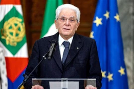 Tổng thống Sergio Mattarella phát biểu sau khi tái đắc cử ở Rome, Italy,ngày 29/1/2022.( Ảnh: AFP/TTXVN)