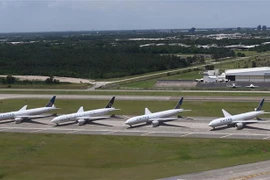 Máy bay của Hãng hàng không United Airlines tại sân bay quốc tế George Bush ở Houston, Texas, Mỹ. (Ảnh: AFP/TTXVN)
