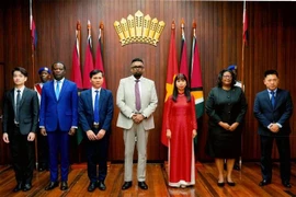 Đại sứ Phạm Thị Kim Hoa trình Thư ủy nhiệm lên Tổng thống Guyana. (Ảnh: TTXVN phát)
