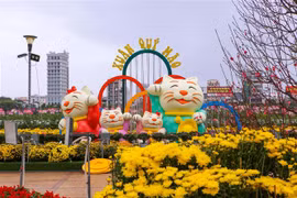 Mô hình linh vật của năm Quý mão được lắp đặt tại các điểm vui chơi cộng cộng trên địa bàn Đà Nẵng. (Ảnh: Trần Lê Lâm/TTXVN)