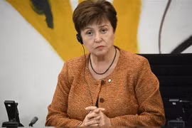 Tổng Giám đốc Quỹ Tiền tệ quốc tế Kristalina Georgieva trong cuộc họp báo sau cuộc họp các lãnh đạo tổ chức kinh tế và tài chính quốc tế ở Berlin, Đức ngày 29/11/2022. (Ảnh: AFP/TTXVN)