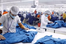 May hàng xuất khẩu sang thị trường Nhật Bản của CTCP may Hưng Việt, huyện Mỹ Hào, tỉnh Hưng Yên. (Ảnh: Trần Việt/TTXVN)