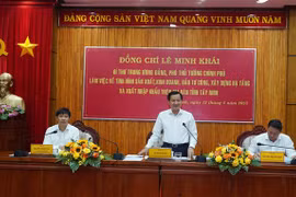 Bí thư Trung ương Đảng, Phó Thủ tướng Chính phủ Lê Minh Khái phát biểu tại buổi làm việc. (Ảnh: Thanh Tân/TTXVN)
