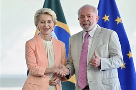 Tổng thống Brazil Inacio Lula da Silva (phải) và Chủ tịch EC Ursula von der Leyen tại cuộc gặp ở Brasilia ngày 12/6/2023. (Ảnh: AFP/TTXVN)