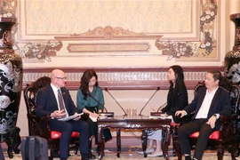  Phó Chủ tịch UBND Thành phố Hồ Chí Minh Dương Anh Đức (bên phải) tiếp ông Jonathan Law (trái), Giám đốc Điều hành Tổ chức nghiên cứu công nghệ và khoa học khối thịnh vượng chung Australia (CSIRO). (Ảnh: Xuân Khu/TTXVN)