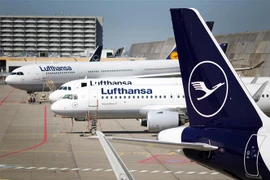 Các máy bay của Hãng hàng không Lufthansa đậu tại sân bay ở Frankfurt am Main, Đức. (Ảnh: AFP/TTXVN)