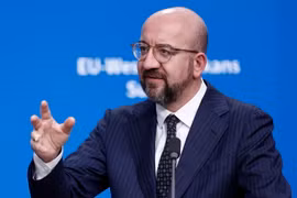 Chủ tịch Hội đồng châu Âu Charles Michel phát biểu tại cuộc họp báo ở Brussels, Bỉ ngày 13/12/2023. (Ảnh: AFP/TTXVN)