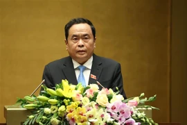 Chủ tịch Ủy ban Trung ương Mặt trận Tổ quốc Việt Nam Trần Thanh Mẫn trình bày Báo cáo tổng hợp ý kiến, kiến nghị của cử tri và Nhân dân gửi đến Kỳ họp thứ Tám, Quốc hội khóa XIV. (Ảnh: Dương Giang/TTXVN)