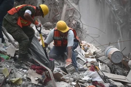 Lực lượng cứu hộ tìm kiếm người mất tích sau trận động đất hôm 19/9 ở Mexico City, Mexico. (Nguồn: AFP/TTXVN)