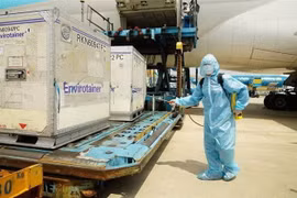 Lô vắcxin COVID-19 đầu tiên của AstraZeneca đã về đến Việt Nam. (Ảnh: TTXVN phát)