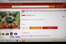 Hình ảnh vải thiều được quảng bá trên các trang thương mại điện tử. (Ảnh: TTXVN)