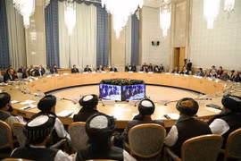 Toàn cảnh Hội nghị quốc tế về hoà bình của Afghanistan ở Moskva, Nga ngày 18/3/2021. (Ảnh: AFP/TTXVN)