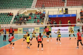 Câu lạc bộ bóng chuyền Nữ Ninh Bình LienVietPostBank tại Giải bóng chuyền Hoa Lư-Bình Điền. (Ảnh: Vietnam+)