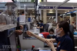 Nhân viên các hãng hàng không làm thủ tục cho hành khách. (Ảnh: Tiến Lực/TTXVN)