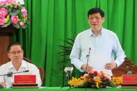 Bộ trưởng Bộ Y tế Nguyễn Thanh Long phát biểu tại buổi làm việc với lãnh đạo thành phố Cần Thơ. (Ảnh: Ánh Tuyết/TTXVN)